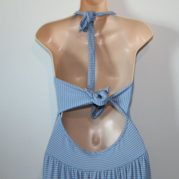 NWT Free People Nina Halter Maxi Dress Button Striped Blue Size Large H12299 - Picture 7 of 12